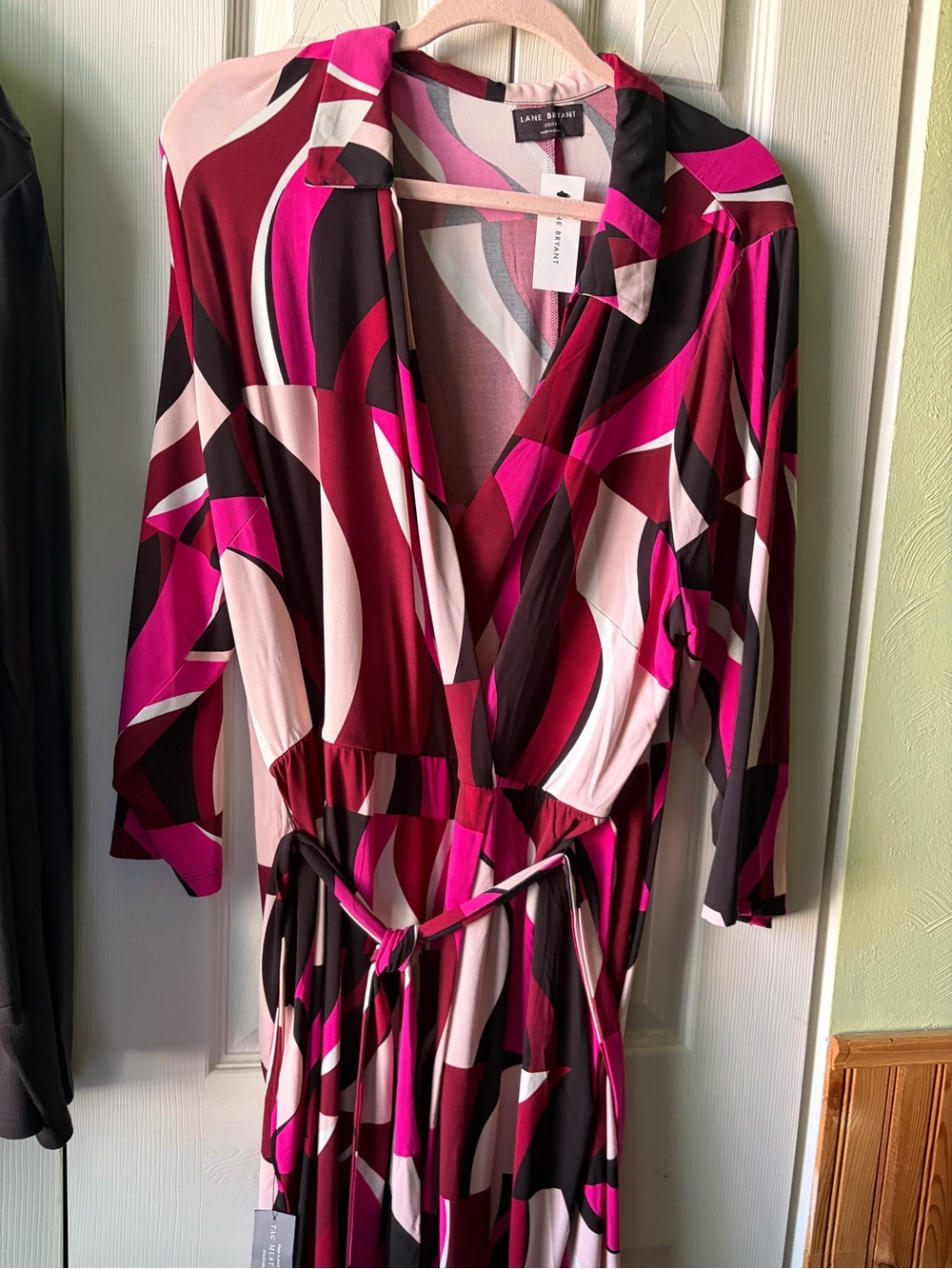 Lane Bryant Magenta, Burgundy & Black Abstract Wrap Dress